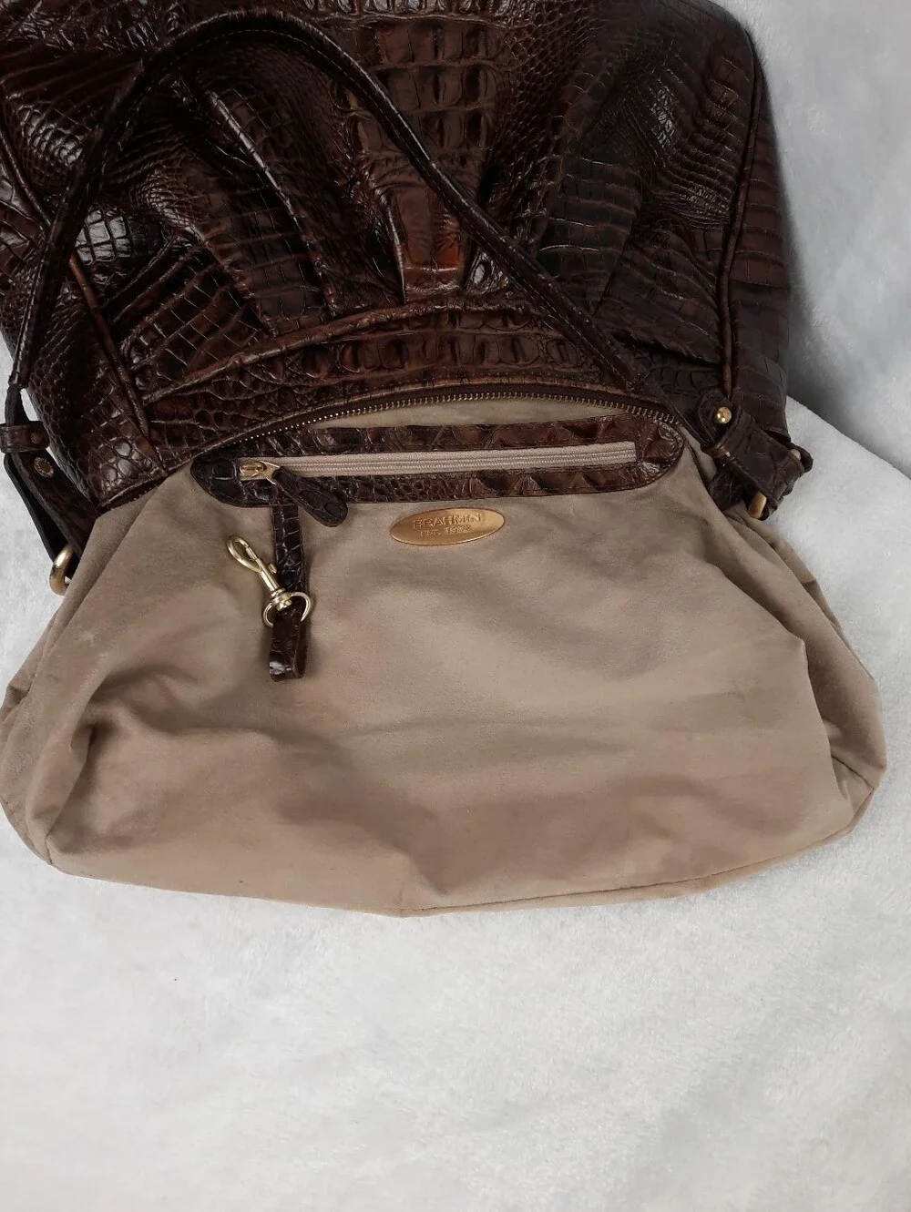 Brahmin Pecan Melbourne Croc-Embossed Hobo Shoulder Bag